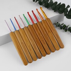 Набор крючков для вязания, с бамбуковыми ручками, d = 2-6 мм, 13,5 см, 9 шт Арт Узор