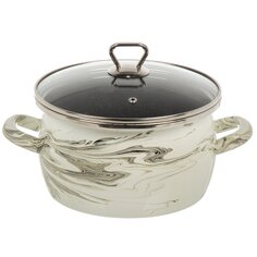 Кастрюля эмалированная сталь, 4 л, с крышкой, крышка стекло, цилиндр, Сантэкс, Шейк (Сер.гр.), 1-2440111, бело-черная, индукция САНТЕКС