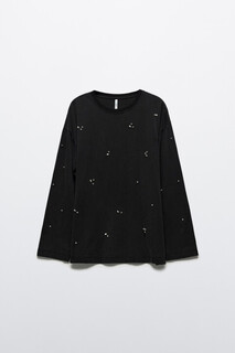 лонгслив женский Лонгслив oversize хлопковый со стразами Befree