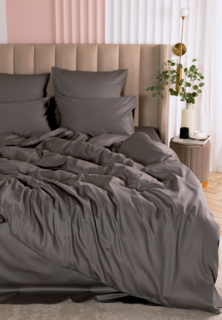 Постельное белье Евро Soft Box Туманное утро, с простыней на резинке 160х200, сатин