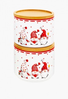 Набор контейнеров для хранения продуктов Elan Gallery Весёлые гномики с деревянной крышкой-подставкой с силиконовым уплотнителем, 250 мл 9,3х9,3х7 см