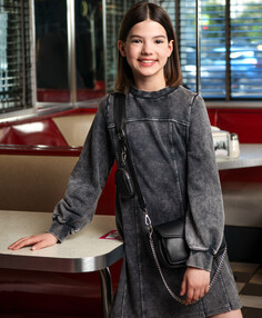 Платье с длинным рукавом из футера с эффектом варки серое для девочки Gulliver (146)