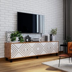 Тумба для тв hygge ромб1844х451х530, цвет дуб / белый Клик Мебель