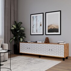 Тумба для тв hygge зигзаг 1844х451х530, цвет дуб / белый Клик Мебель
