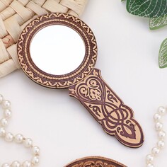 Зеркало, с ручкой, 15 см х 7,5 см, береста NO Brand