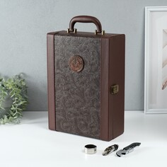 Шкатулка дерево, кожзам под 2 бутылки NO Brand