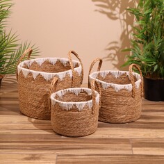 Набор плетеных корзин, 3 шт, 35х35х30 см NO Brand