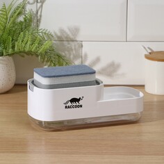 Дозатор для моющего средства с подставкой для губки raccoon, 550 мл, губка в комплекте, цвет белый