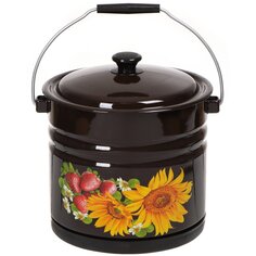 Ведро сталь, эмалированное, 10 л, с крышкой, хозяйственное, с поддоном, Керченский металлургический завод, с декором, 41304-222/6-У2