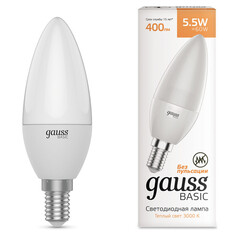 Лампы светодиодные набор ламп светодиодных GAUSS Basic 5,5Вт E14 LED 400Лм 3000K 3шт свеча