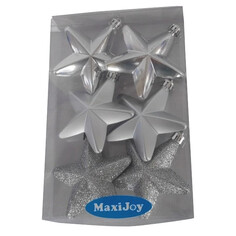 Игрушки елочные одиночные набор подвесок MAXIJOY Звезды 7,5 см 6шт пластик серебряный