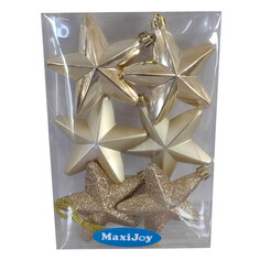 Игрушки елочные одиночные набор подвесок MAXIJOY Звезды 7,5 см 6шт пластик шампань