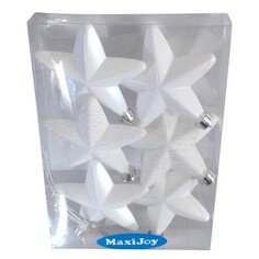 Игрушки елочные одиночные набор подвесок MAXIJOY Звезды 7,5 см 6шт пластик белый