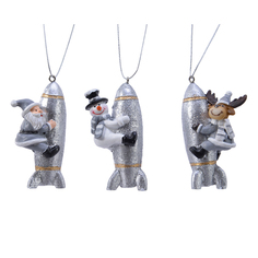 Игрушки елочные одиночные подвеска Полёт на ракете 8,5см п/с серебряный в асс-те Kaemingk