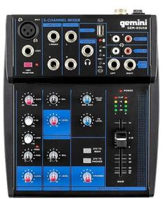 Микшер Gemini GEM-05USB аналоговый, 5 каналов, выход на наушники, Bluetooth, USB-проигрыватель файлов в формате MP3/WAV