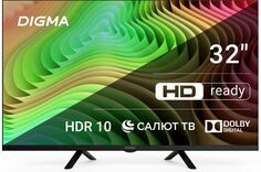 Телевизор LED Digma DM-LED32SBB34 32" Салют ТВ Frameless Metal черный HD 60Hz DVB-T DVB-T2 DVB-C DVB-S DVB-S2 USB WiFi Smart TV