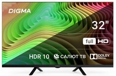 Телевизор LED Digma DM-LED32SBB36 32" Салют ТВ Frameless Metal черный FULL HD 60Hz DVB-T DVB-T2 DVB-C DVB-S DVB-S2 USB WiFi Smart TV