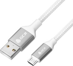 Кабель интерфейсный Greenconnect GCR-52469 QC 1.5m MicroUSB, быстрая зарядка, белый нейлон, AL корпус серебро, белый ПВХ, 28/24 AWG
