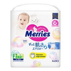Подгузники-трусики MERRIES размер S 4-8 кг 62 шт