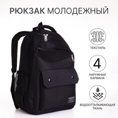 Рюкзак школьный на молнии, 2 отдела, 4 кармана, цвет черный NO Brand