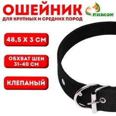 Ошейник клепаный, 48,5 х 3 см, ош 31-40 см, полиэстер, черный Пижон
