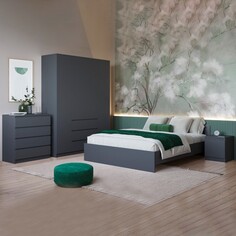 Спальный гарнитур мадера, шкаф 4 ств, кровать 160х200, комод, тумба прикроватная, графит NO Brand
