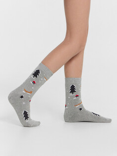 Носки детские в цвете серый меланж с рисунком в виде новогоднего паттерна Mark Formelle