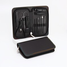 Набор маникюрный, 12 предметов, в футляре, черный Queen Fair