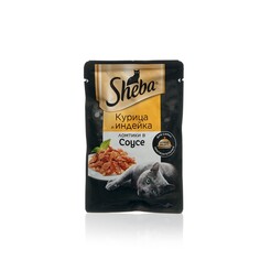 Влажный корм для кошек Sheba Pleasure ломтики в соусе с курицей и индейкой 75г