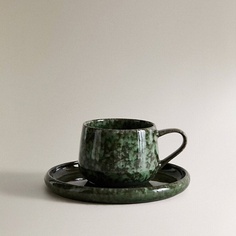 Чашка ZARA HOME Зеленая керамическая кофейная чашка и блюдце