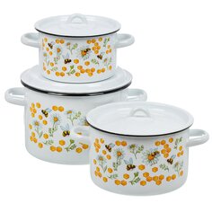Набор посуды эмалированная сталь, 3 предмета, кастрюли 1.5, 2.9, 4.5 л, индукция, СтальЭмаль, Пчелы, 1с33