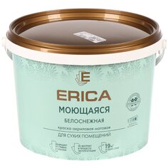 Краска воднодисперсионная, Erica, акриловая, универсальная, моющаяся, влагостойкая, матовая, белая, 2.7 кг
