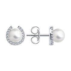 Серьги SOKOLOV из серебра с синтетическим жемчугом и фианитами