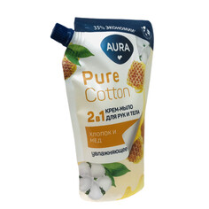 Мыло жидкое мыло жидкое AURA Pure Cotton 2в1 Хлопок и Мёд 450мл дой-пак
