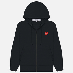 Мужская толстовка Comme des Garcons Play Red Heart Emblem Zip Hoodie, цвет чёрный