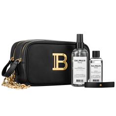 Сумочка-клатч Signature Pouch Black &amp; Gold внути три продукта Balmain