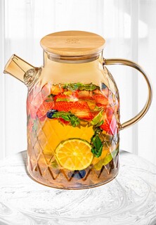 Чайник заварочный Elan Gallery 1,6 л 20х13х19 см Crystal glass, с ситом, с бамбуковой крышкой с металлическим дном и с силиконовым уплотнителем