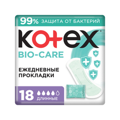 Прокладки ежедневные KOTEX BIO-CARE с антибактериальным слоем длинные 18 шт