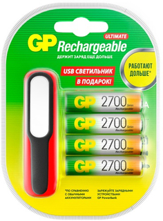 Аккумуляторы GP AA (HR6) 2700 мАч, 4 шт + USB LED фонарь (GP270AAHC/USBLED-2CR4) AA (HR6) 2700 мАч, 4 шт + USB LED фонарь (GP270AAHC/USBLED-2CR4)
