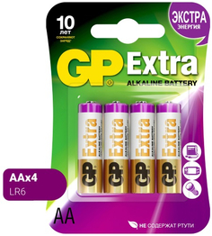 Батарейки GP Extra Alkaline AA (LR6), 4 шт (15AXNEW-2CR4) Extra Alkaline AA (LR6), 4 шт (15AXNEW-2CR4)