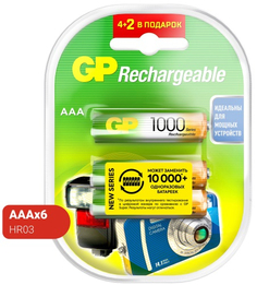 Аккумуляторы GP AAA (HR03) 950 мАч, 6 шт (GP105AAAHC/MVM-2CR6) AAA (HR03) 950 мАч, 6 шт (GP105AAAHC/MVM-2CR6)