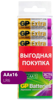 Батарейки GP Extra Alkaline AA (LR6), 16 шт. (GP15AX-2CRB16) Extra Alkaline AA (LR6), 16 шт. (GP15AX-2CRB16)