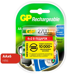 Аккумуляторы GP AA (HR6) 2600 мАч, 6 шт (GP275AAHC/MVM-2CR6) AA (HR6) 2600 мАч, 6 шт (GP275AAHC/MVM-2CR6)