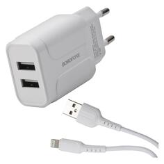 Сетевое зарядное устройство Borofone BA37A Speedy, 2хUSB, 2,4 A + кабель Lightning, белое (16071) BA37A Speedy, 2хUSB, 2,4 A + кабель Lightning, белое (16071)