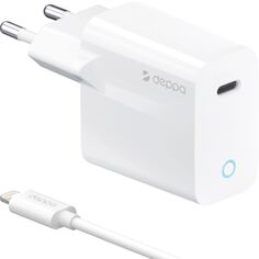 Сетевое зарядное устройство Deppa USB Type-C Power Delivery, 20Вт, USB-C /Lightning MFI, белое (11425) USB Type-C Power Delivery, 20Вт, USB-C /Lightning MFI, белое (11425)