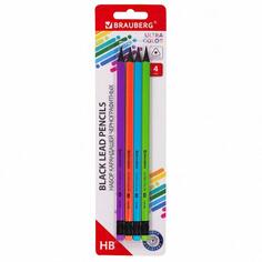 Набор чернографитных карандашей Brauberg Ultra Color, HB, с ластиком, 4 шт (181709) Ultra Color, HB, с ластиком, 4 шт (181709)