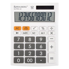 Калькулятор Brauberg Ultra-12-WT, настольный, 192x143 мм, 12 разрядов, двойное питание, белый (250496) Ultra-12-WT, настольный, 192x143 мм, 12 разрядов, двойное питание, белый (250496)