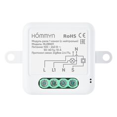 Модуль реле Hommyn Zigbee, 1 канал, с нейтралью (RLZBN01) Zigbee, 1 канал, с нейтралью (RLZBN01)