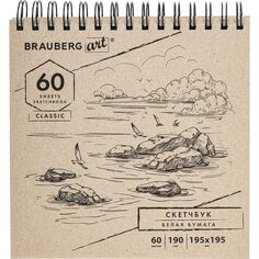 Скетчбук Brauberg Classic, белая бумага 190 г/м2, гребень, твердая обложка, 60 листов, 195х195 мм (113852) Classic, белая бумага 190 г/м2, гребень, твердая обложка, 60 листов, 195х195 мм (113852)