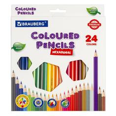Карандаши цветные Brauberg Premium, шестигранные, грифель мягкий 3,3 мм, 24 цвета (181658) Premium, шестигранные, грифель мягкий 3,3 мм, 24 цвета (181658)